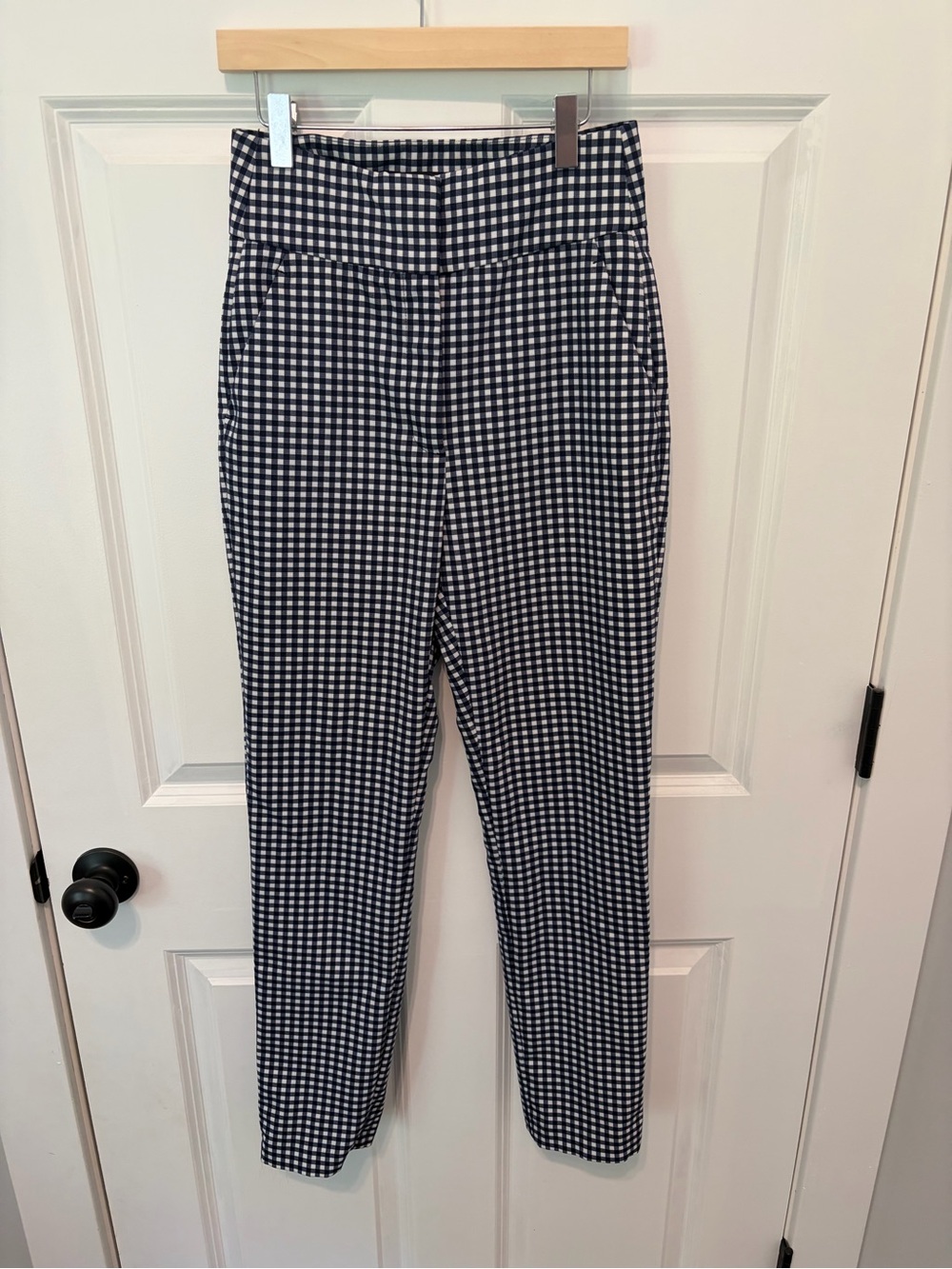Zara Navy & White Gingham Straight-Leg Pants